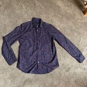 Fun print long sleeve button down top